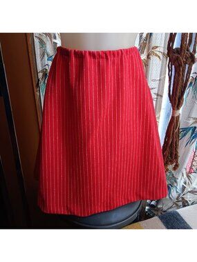 True Vitnage sz 6 25W 1970's Red A-Line Skirt Pinstripes Stripes Elastic Stretch
